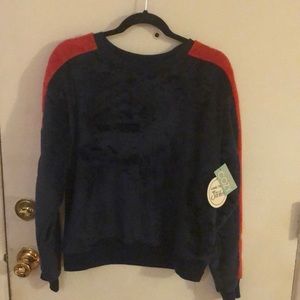 NWT Cold Rush Fuzzy Blue and Red Sweater